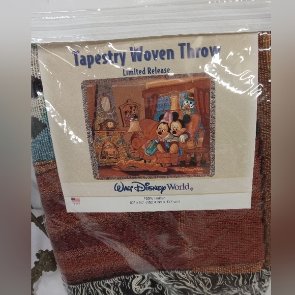 Vtge WALTS DISNEY Limited Release Woven Tapestry Throw Blanket Mickey & Minnie 6
